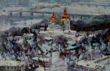 Картина под названием "Зимняя лавра" - Liza Yashina, Подлинное произведение искусства, Масло