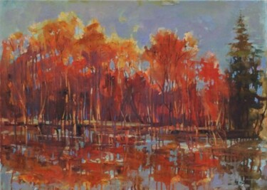 Картина под названием "Красная осень" - Liza Yashina, Подлинное произведение искусства, Масло