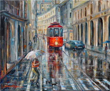 Картина под названием "Red tram" - Liza Atzori, Подлинное произведение искусства, Масло