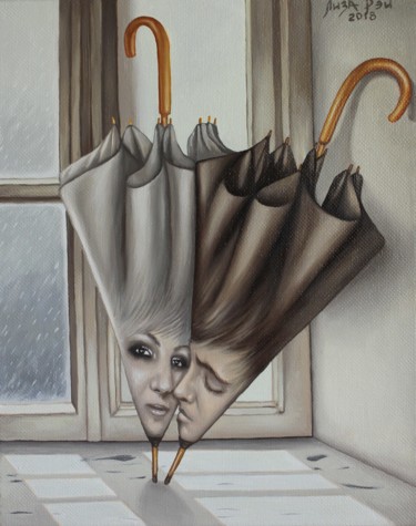 Painting titled "Enamored umbrellas" by Liza Rei, Original Artwork, Oil