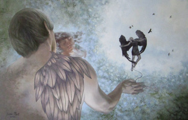 Картина под названием "Ангел земной и небе…" - Лиза Рэй, Подлинное произведение искусства, Масло