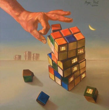 Schilderij getiteld "Кубик рубик судьбы" door Liza Rei, Origineel Kunstwerk, Olie