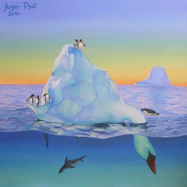 Картина под названием "Лебедь-айсберг" - Лиза Рэй, Подлинное произведение искусства, Масло