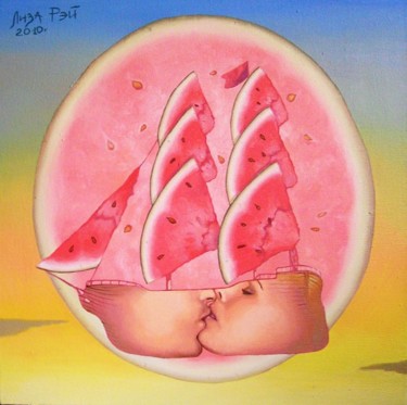 Картина под названием "Любовная лодка" - Лиза Рэй, Подлинное произведение искусства, Масло