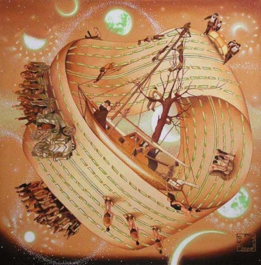 Peinture intitulée "Корабль дураков в б…" par Liza Rei, Œuvre d'art originale, Huile