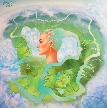 Schilderij getiteld "Река размышления" door Liza Rei, Origineel Kunstwerk, Olie