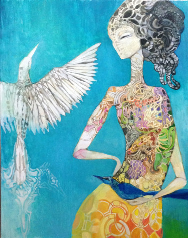 Painting titled "bluebird" by Lizard, Original Artwork, Oil