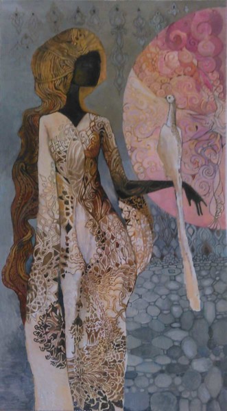 Картина под названием "I'm a white bird" - Lizard, Подлинное произведение искусства, Масло