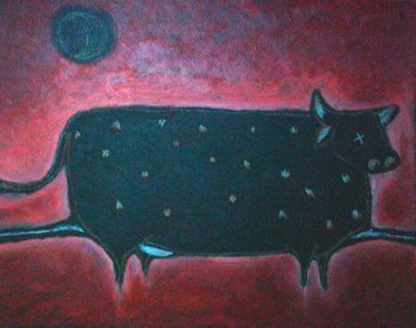 Painting titled "Moon cow" by Lizbab, Original Artwork