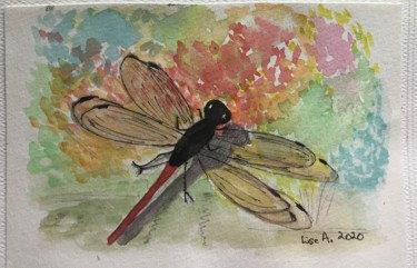 Peinture intitulée "Une libellule sur m…" par Lise Audet, Œuvre d'art originale, Aquarelle