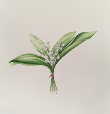 Painting titled "Lily-of-the-valley…" by Liz Hansen, Original Artwork, Watercolor