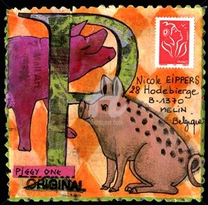 Painting titled "Piggy One" by Lizsticks, Original Artwork