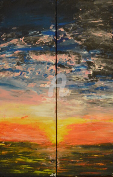 Peinture intitulée "Coucher de soleil c…" par Lizzie-Mary, Œuvre d'art originale, Gouache