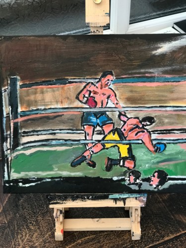 Schilderij getiteld "Boxing match" door John Hennessey, Origineel Kunstwerk, Olie