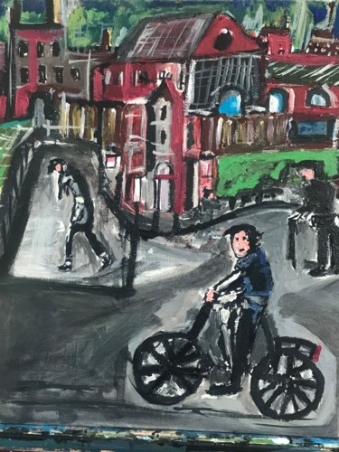 Pittura intitolato "Salford bike ride" da John Hennessey, Opera d'arte originale, Olio
