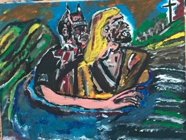 Pintura intitulada "Jesus and the devil" por John Hennessey, Obras de arte originais, Óleo