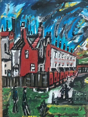 Pintura intitulada "Salford back alley" por John Hennessey, Obras de arte originais, Óleo