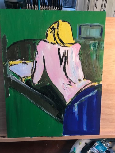 Peinture intitulée "Girl in bed" par John Hennessey, Œuvre d'art originale, Huile