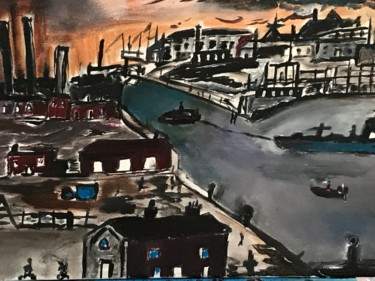 Peinture intitulée "Salford docks" par John Hennessey, Œuvre d'art originale, Huile