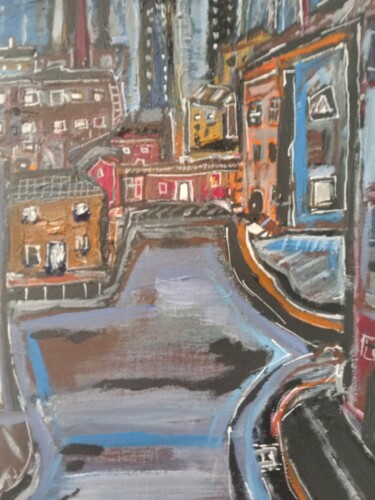 Painting titled "Same Salford streets" by John Hennessey, Original Artwork, Oil