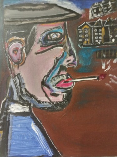 Painting titled "Scrap metal man" by John Hennessey, Original Artwork, Oil