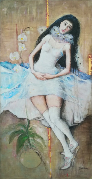 绘画 标题为“Lady with white Orc…” 由L. Joss, 原创艺术品, 油