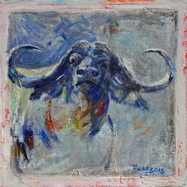 Painting titled "Blue buffalo" by Ljubisa Urosevic, Original Artwork, Oil Mounted on Wood Stretcher frame