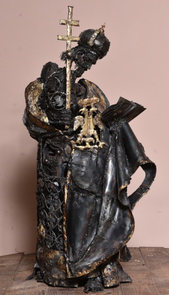 Sculpture titled "Undressing Emperor" by Ljuba, Original Artwork, Metals