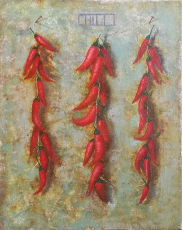 Painting titled "Chilli" by Ljubov Ananina, Original Artwork, Oil Mounted on Wood Stretcher frame