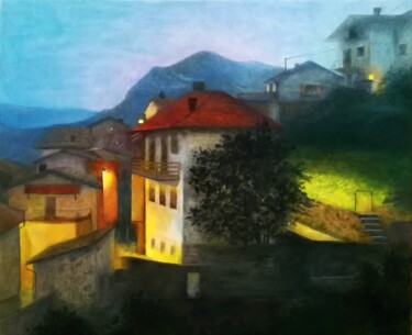 Painting titled "Evening in Breglia" by Ljubov Ananina, Original Artwork, Oil Mounted on Wood Stretcher frame
