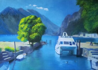 Painting titled "On the roads: Riva" by Ljubov Ananina, Original Artwork, Oil Mounted on Wood Stretcher frame