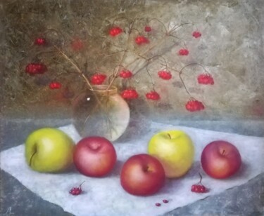 Painting titled "Autumn" by Ljubov Ananina, Original Artwork, Oil Mounted on Wood Stretcher frame