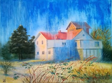 Painting titled "Rain in sunny day" by Ljubov Ananina, Original Artwork, Oil Mounted on Wood Stretcher frame