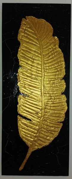Painting titled "Golden leaf - abstr…" by Lilla Kuzma, Original Artwork, Acrylic