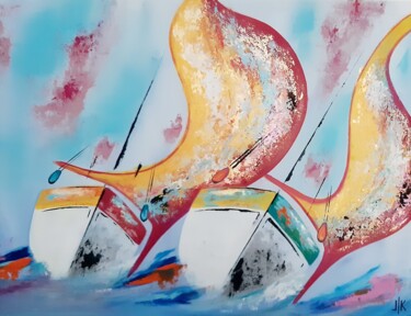 Malerei mit dem Titel "HAPPY BOATS" von Lilla Kuzma, Original-Kunstwerk, Acryl