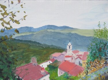 Painting titled "Village d'Ucciani e…" by Lledo, Original Artwork, Oil