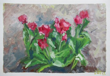 Painting titled "Tulipes chez ma sœur" by Lledo, Original Artwork, Oil