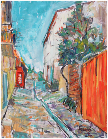 Malerei mit dem Titel "Rue à Collioure" von Lledo, Original-Kunstwerk, Acryl