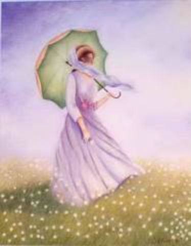Peinture intitulée "La dame à l'ombrelle" par L.Lefèbvre, Œuvre d'art originale