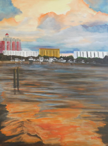 Картина под названием "Sunset At Marina Ja…" - Lloyd Dobson, Подлинное произведение искусства, Масло