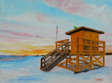 Painting titled "Yellow Lifeguard St…" by Lloyd Dobson, Original Artwork, Oil