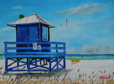 Malerei mit dem Titel "Blue Lifeguard Stan…" von Lloyd Dobson, Original-Kunstwerk, Öl