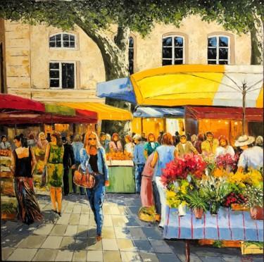 Painting titled "Jour de marché à Ai…" by Alain Llug, Original Artwork, Oil