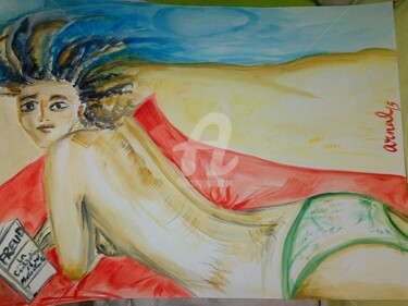 Peinture intitulée "femme-pensante-ou-l…" par Lm Arnal, Œuvre d'art originale, Aquarelle
