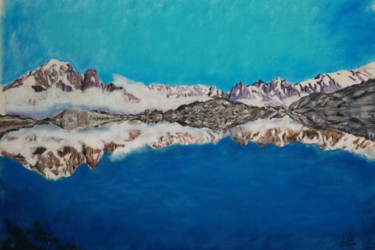 Dessin intitulée "Refflets des Alpes" par Marc Lavigne, Œuvre d'art originale, Pastel