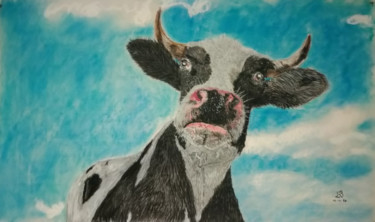 Dessin intitulée "Vache" par Marc Lavigne, Œuvre d'art originale, Pastel