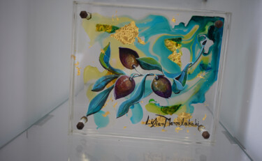 Pintura intitulada "Ελιά με υγρό γυαλί" por Lilian Manolakaki/ Lm Artist, Obras de arte originais, Pintura de vitral