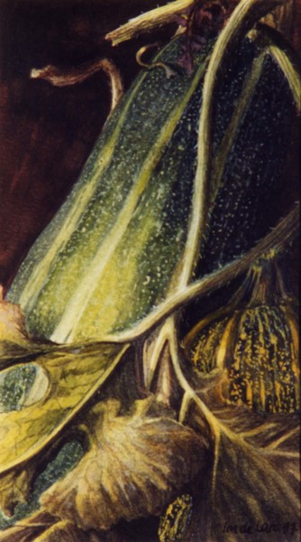 Peinture intitulée "courgettes.jpg" par Louis-Michel De Lara, Œuvre d'art originale, Gouache
