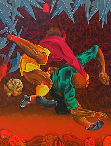 Ware & Fire Ζωγραφική με τίτλο "Ware & Fire" από Laurent Messager, Αυθεντικά έργα τέχνης, Λάδι Τοποθετήθηκε στο Τσάντα καμβά