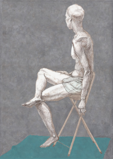 The Man on a stool Drawing titled "The Man on a stool" by Natalie Levkovska, Original Art, Pencil
